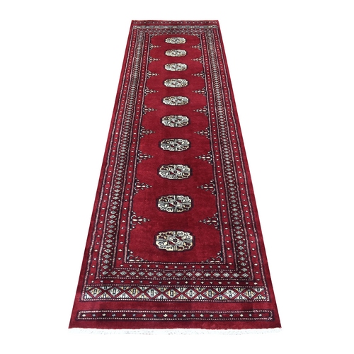 Mori Bokara with Tribal Medallions Design Deep and Rich Red Extra Soft Wool Hand Knotted Oriental Runner 