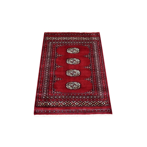 Rich Red Organic Wool Hand Knotted Mori Bokara with Tribal Medallions Design Oriental Rug