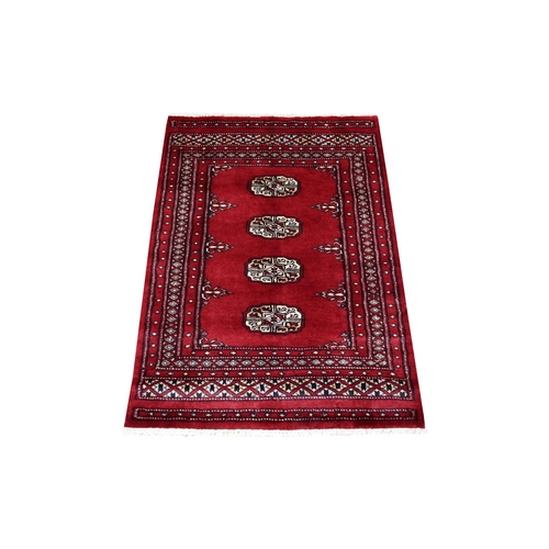 Extra Soft Wool Hand Knotted Mori Bokara with Tribal Medallions Design Rich Red Oriental Rug