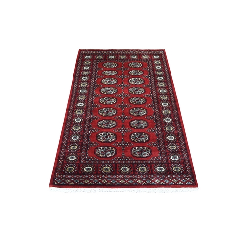 Extra Soft Wool Hand Knotted Mori Bokara with Geometric Medallions Design Deep Red Oriental Rug