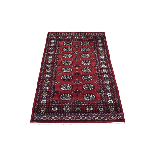 Mori Bokara with Geometric Medallions Design Deep and Rich Red Extra Soft Wool Hand Knotted Oriental Rug