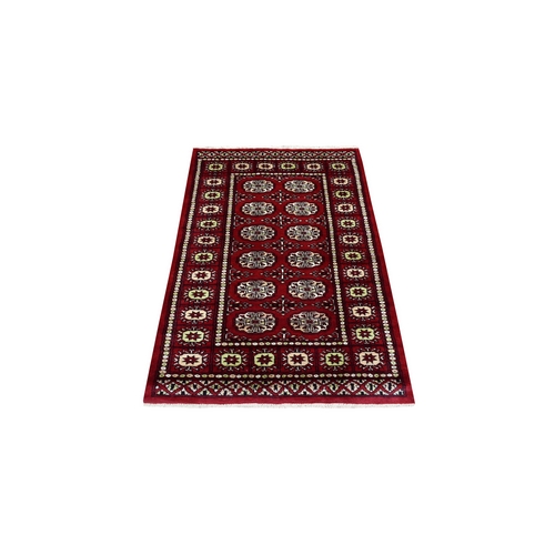 Rich Red Soft Wool Hand Knotted Mori Bokara with Geometric Medallions Design Oriental Rug
