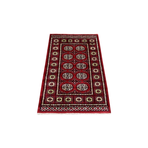 Mori Bokara with Geometric Medallions Design Deep and Rich Red Soft Wool Hand Knotted Oriental Rug