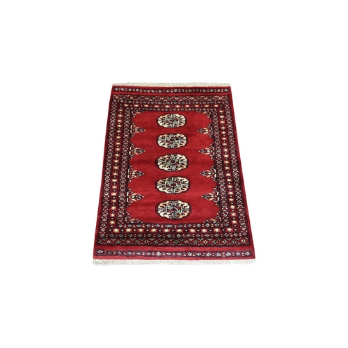 Pure Wool Hand Knotted Mori Bokara with Tribal Medallions Design Rich Red Oriental Rug