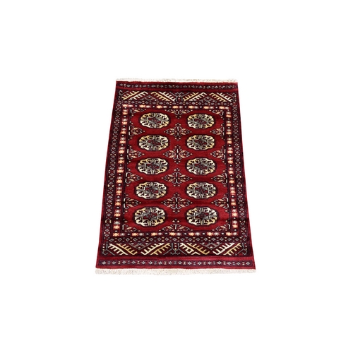 Mori Bokara with Geometric Medallions Design Deep Red Extra Soft Wool Hand Knotted Oriental Rug
