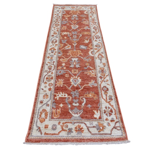 Rust Red Angora Ushak with All Over Leaf Design Soft, Velvety Plush Wool Hand Knotted Oriental Runner 
