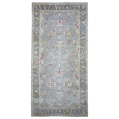 Gray Afghan Angora Ushak with Colorful Flowing and Open Design Hand Knotted Soft Wool Oriental Gallery Size Wide Runner 