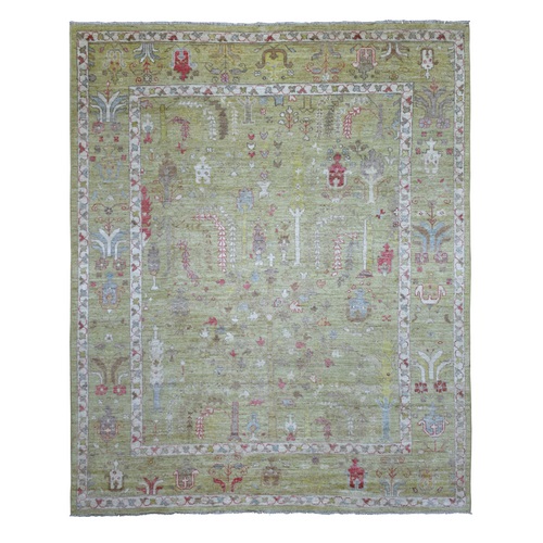 Lime Green, Afghan Angora Ushak with Cypress and Willow Tree Design, Natural Wool Hand Knotted, Oriental Rug