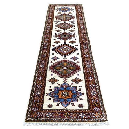 Ivory, Densely Woven Ghazni Wool Hand Knotted, Afghan Super Kazak Natural Dyes, Runner Oriental 