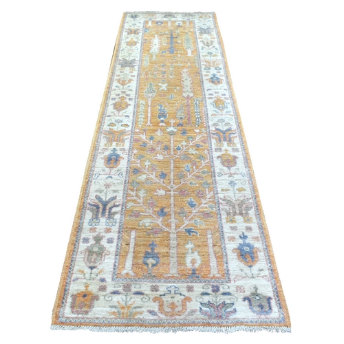 Faded Orange Angora Oushak with Willow and Cypress Tree Design, Natural Dyes, Afghan Wool Hand Knotted Runner Oriental 