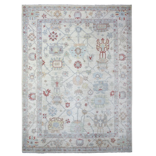 Ivory, Afghan Angora Oushak with All Over Design Natural Dyes, Hand Knotted Pure Wool, Oversized Oriental Rug