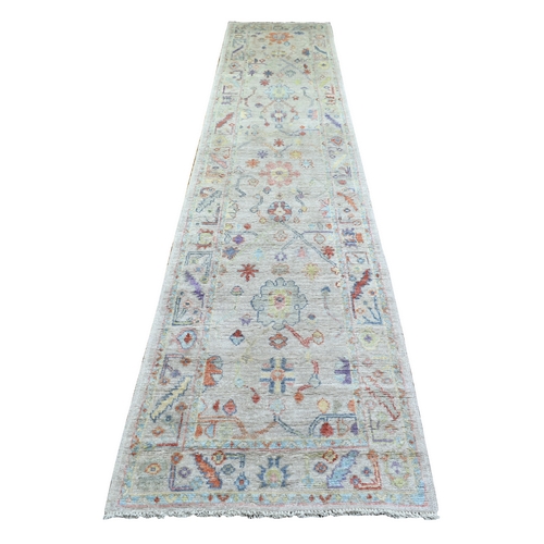 Cream Angora Oushak With Colorful Leaf Design Natural Dyes, Afghan Wool Hand Knotted Runner Oriental 