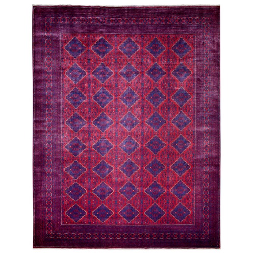Deep and Saturated Red, Soft Wool Hand Knotted, Afghan Khamyab with Geometric Medallion Design, Oriental Rug