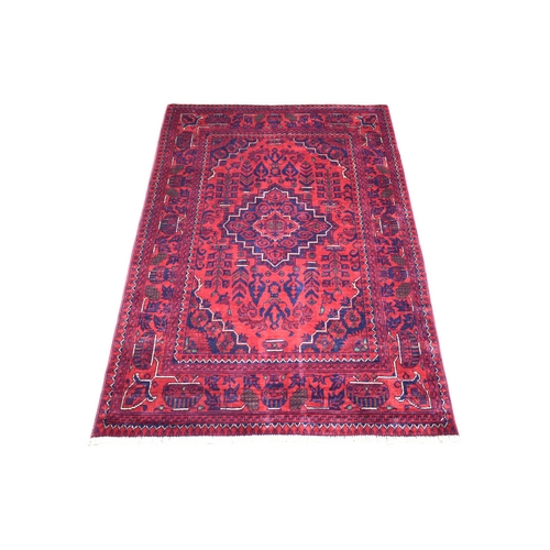Deep and Saturated Red, Afghan Khamyab with Large Medallion Design, Soft and Shiny Wool Hand Knotted, Oriental Rug