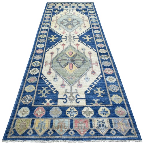 Denim Blue, Anatolian Village Inspired with Large Elements Natural Dyes, Soft and Supple Wool Hand Knotted, Wide Runner Oriental 