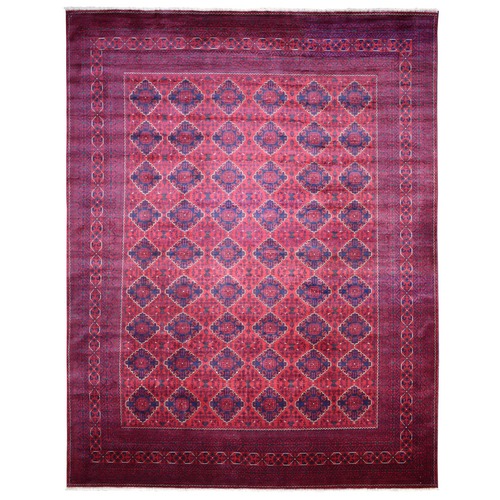 Deep and Saturated Red Natural Dyes Afghan Khamyab, Pure Wool with Geometric Design Hand Knotted Oriental Rug