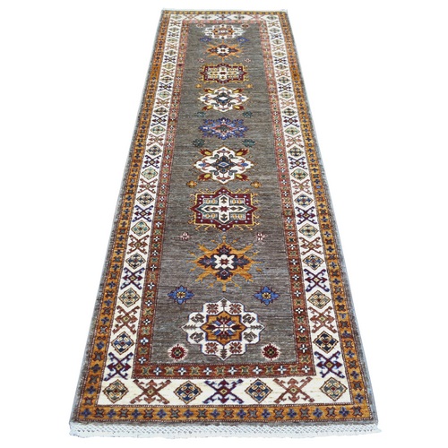 Gray Caucasian Super Kazak, Hand Knotted All Wool, Natural Dyes, Densely Woven Runner Oriental 