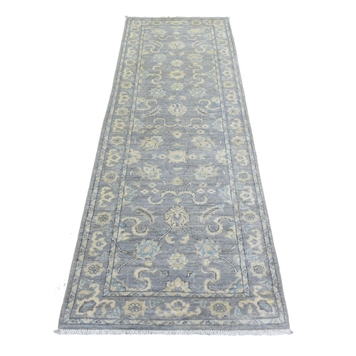 Gray Stone Wash Peshawar, Pure Wool Natural Dyes Hand Knotted, Runner Oriental 