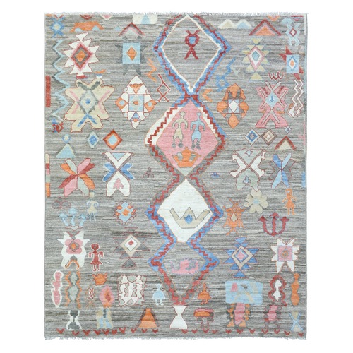Taupe, Boujaad Moroccan Berber with Arts and Crafts Design, Natural Dyes, Velvety Wool Hand Knotted, Oriental Rug