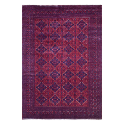 Deep and Saturated Red, Soft and Velvety Wool Hand Knotted, Afghan Khamyab with Tribal Medallions Design, Oriental 
