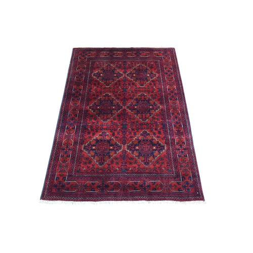 Deep and Saturated Red, Organic Wool Hand Knotted, Afghan Khamyab with Tribal Medallions Design, Oriental Rug