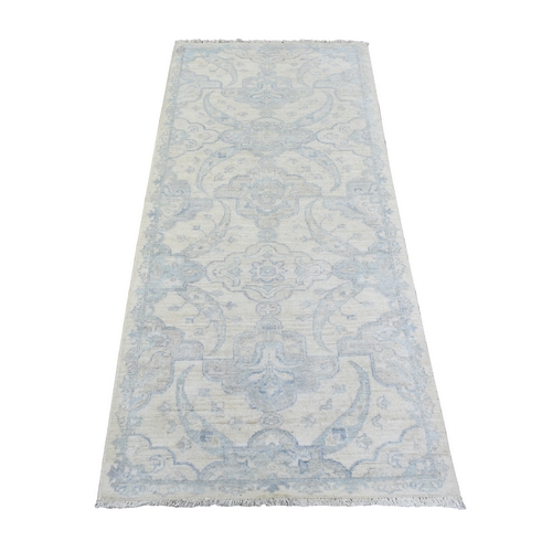 Ivory, White Wash Peshawar with Large Floral Motifs, Natural Dyes Extra Soft Wool Hand Knotted, Runner Oriental 