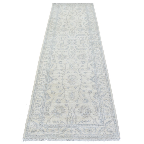 Ivory, White Wash Peshawar with All Over Mahal Design Natural Dyes, Extra Soft Wool Hand Knotted, Runner Oriental 
