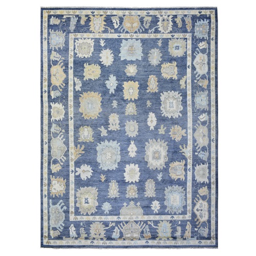 Independence Blue, Afghan Angora Oushak with All Over Motifs Vegetable Dyes, Natural Wool Hand Knotted, Oriental Rug