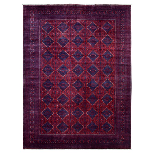 Deep and Saturated Red Afghan Khamyab, Velvety Wool with Tribal Design Hand Knotted Oriental Rug
