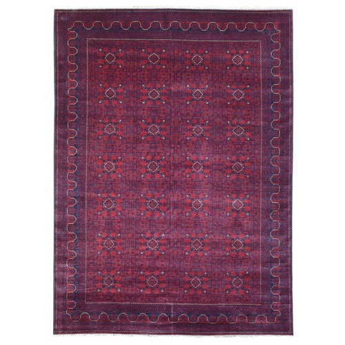Deep and Saturated Red, Afghan Khamyab with Geometric Design, Extra Soft Wool Hand Knotted, Oriental 