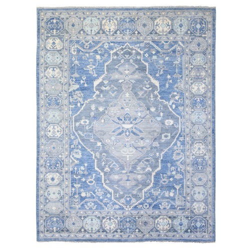 Steel Blue, Anatolian Village Inspired with Large Medallions Design Vegetable Dyes, Soft and Shiny Wool Hand Knotted, Oriental Rug