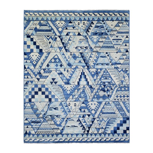 Denim Blue, Anatolian Village Inspired with Patchwork Design Vegetable Dyes, Extra Soft Wool Hand Knotted, Oriental Rug