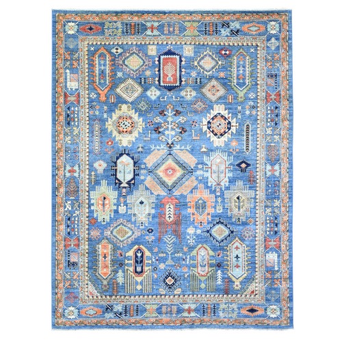 Cobalt Blue, Afghan Ersari with Geometric Gul Motifs, Soft and Lush Pile Natural Dyes, Shiny Wool Hand Knotted, Oriental Rug