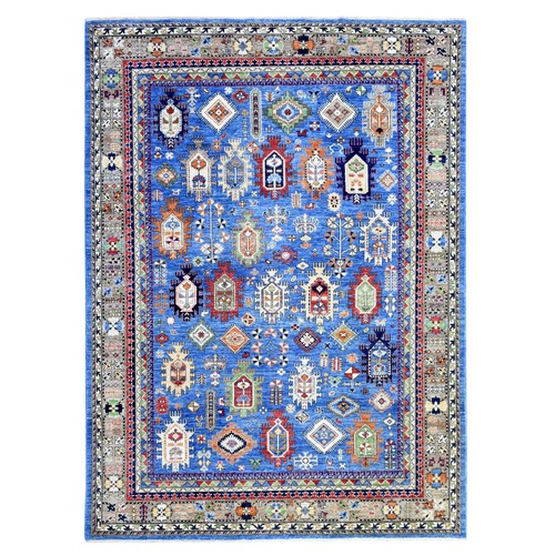Cobalt Blue, 100% Natural Wool Hand Knotted, Afghan Ersari with Geometric Gul Motifs, Soft and Lush Pile Vegetable Dyes, Oriental Rug
