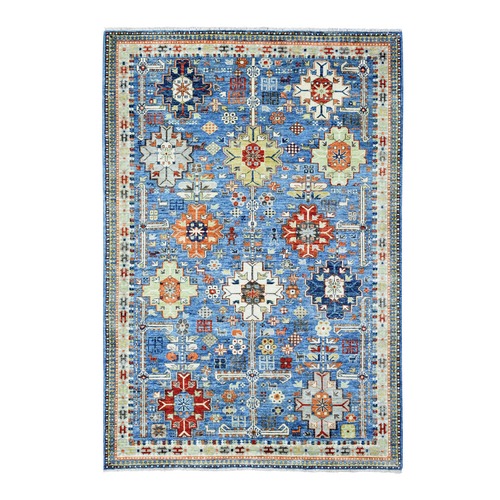Grayish Blue, Natural Dyes Pure Wool, Hand Knotted Afghan Ersari with Geometric Gul Motifs, Soft and Lush Pile, Oriental Rug