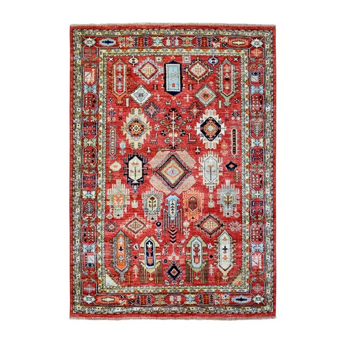Fire Brick Red, Soft and Lush Pile Vegetable Dyes, Soft Wool Hand Knotted, Afghan Ersari with Geometric Gul Motifs, Oriental Rug