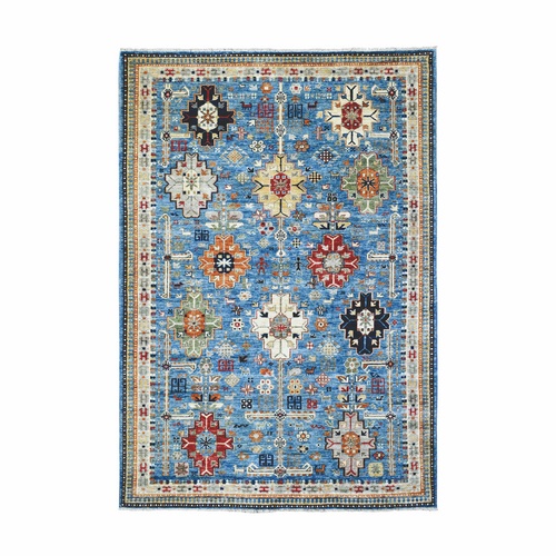 Berry Blue, Afghan Ersari with Large Elements Design, Soft and Lush Pile Natural Dyes, Extra Soft Wool Hand Knotted, Oriental Rug