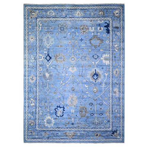 Denim Blue, Hand Knotted, Afghan Angora Oushak with Floral Motifs, Vegetable Dyes Organic Wool, Oriental 