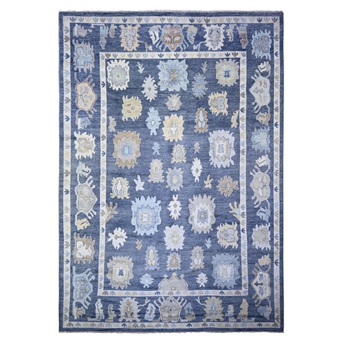 Aegean Blue, Afghan Angora Oushak with All Over Leaf Design, Vegetable Dyes, Soft Wool, Hand Knotted, Oriental Rug Aegean Blue, Afghan Angora Oushak with All Over Leaf Design, Vegetable Dyes, Soft Wool, Hand Knotted, Oriental Rug