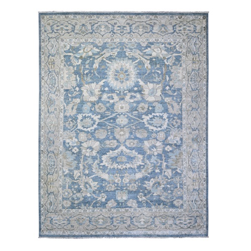 Queen Blue, Finer Peshawar with Mahal Design, Densely Woven Natural Dyes, Pure Wool Hand Knotted, Oriental 