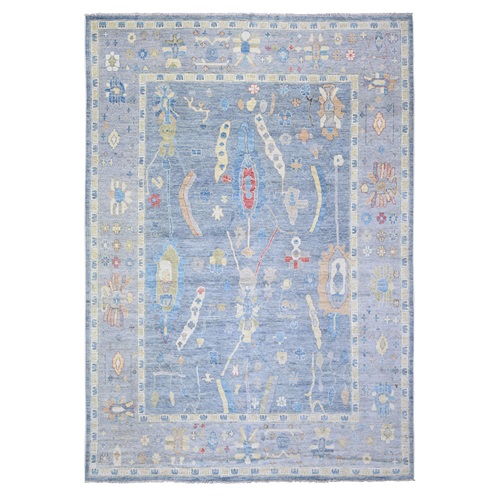 Periwinkle Blue, Natural Dyes Natural Wool, Hand Knotted Afghan Angora Oushak with Soft Colors, Oriental Rug Periwinkle Blue, Natural Dyes Natural Wool, Hand Knotted Afghan Angora Oushak with Soft Colors, Oriental Rug