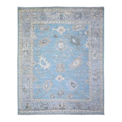 Sky Blue, Afghan Angora Oushak with Soft Colors Natural Dyes, Pure Wool Hand Knotted, Oriental 
