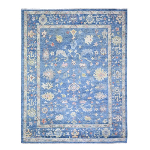 Little Boy Blue, Soft Wool Hand Knotted, Afghan Angora Oushak with Natural Dyes, Oriental 