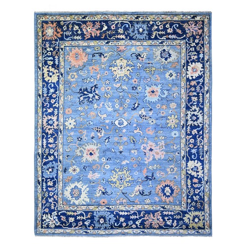 Little Boy Blue, Afghan Angora Oushak with Colorful Motifs Natural Dyes, Organic Wool Hand Knotted, Oriental 