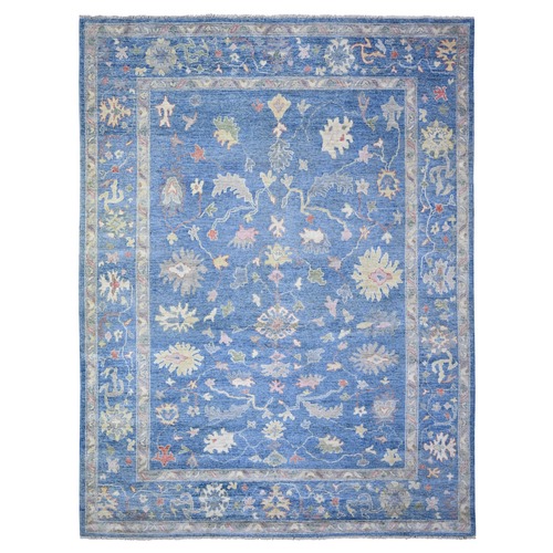 Steel Blue, Afghan Angora Oushak with All Over Design Vegetable Dyes, Natural Wool Hand Knotted, Oriental 