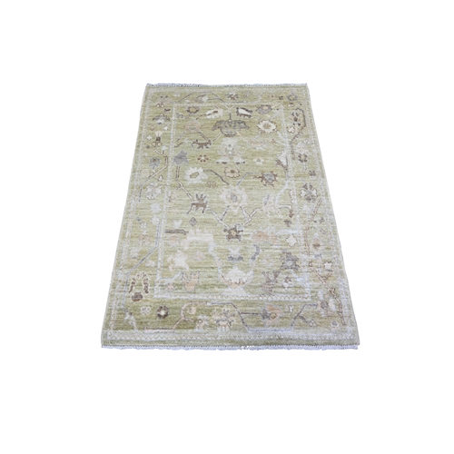 Moss Green, Natural Wool Hand Knotted, Afghan Angora Oushak with Natural Dyes, Oriental Rug