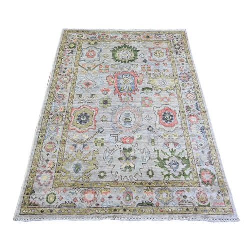 Cloud Gray, Afghan Angora Oushak with All Over Leaf Design, Vegetable Dyes, Pure Wool, Hand Knotted Oriental Rug