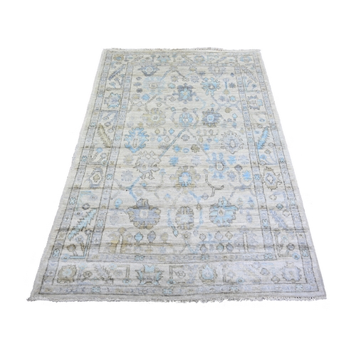 Light Gray, Afghan Angora Oushak with Soft Colors Natural Dyes, Extra Soft Wool Hand Knotted, Oriental Rug