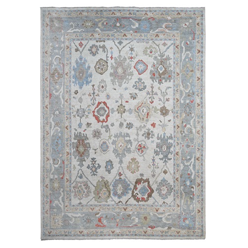 Ivory, Afghan Angora Oushak with Colorful Pattern Natural Dyes, Organic Wool Hand Knotted, Oversized Oriental Rug