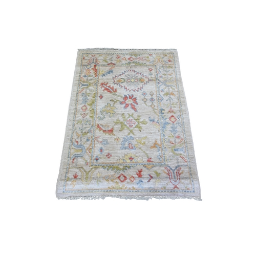 Cream Color, Afghan Angora Oushak with Colorful Motifs Natural Dyes, Soft Wool Hand Knotted, Oriental Rug